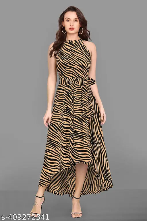 Women's Zebra Print Lycra Up-Down Western Dress